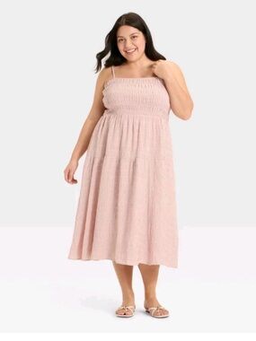 Ava & Viv Blush Pink Smocked Midi Sundress Plus Size 1X